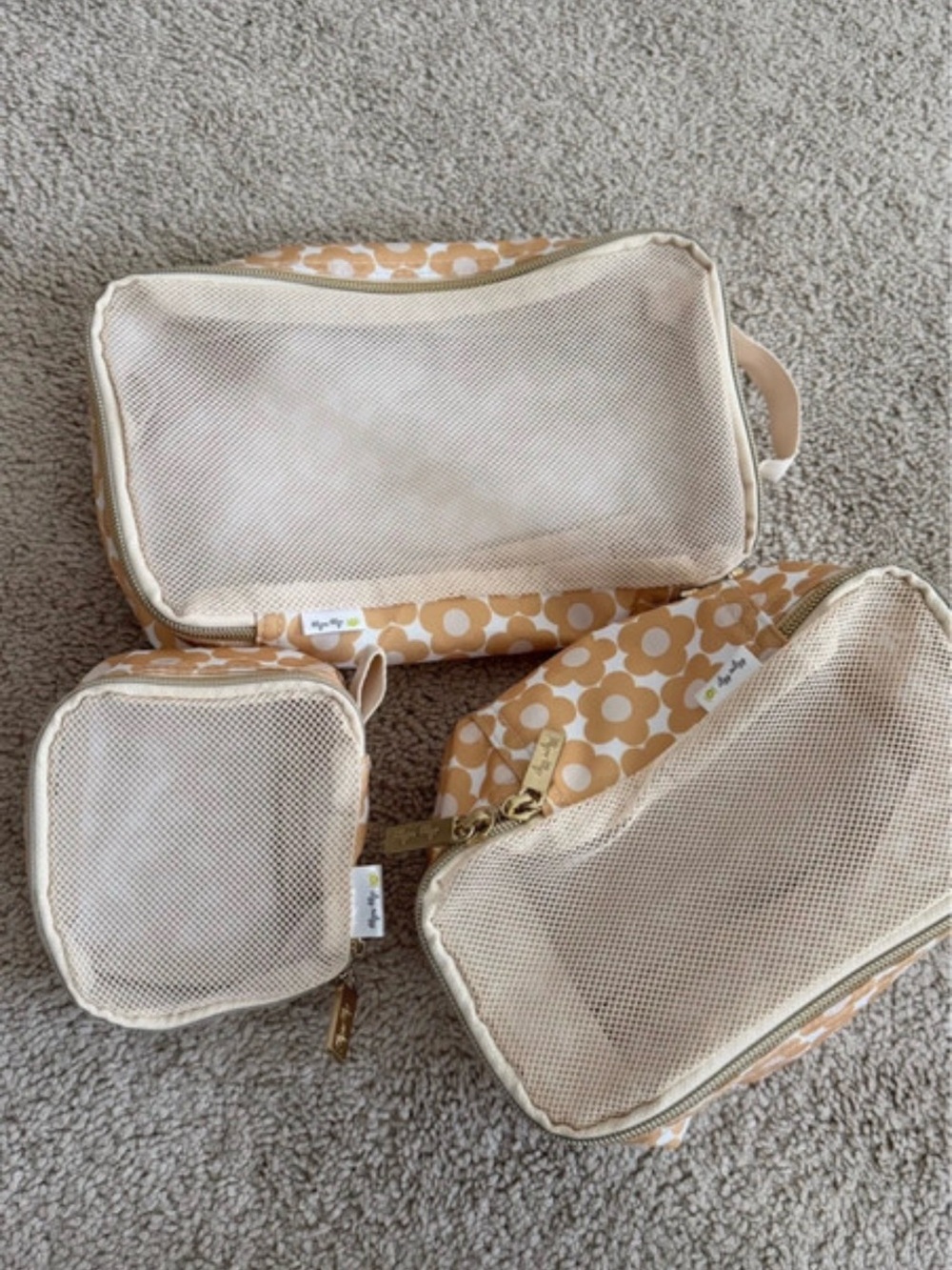 Floral Travel Organizer Pouch Set in Beige